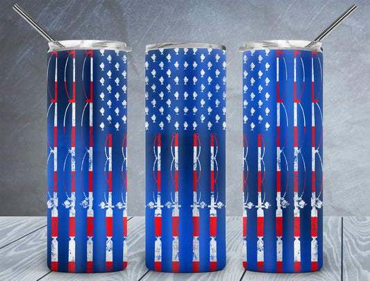 CUSTOMIZABLE AMERICAN FLAG FISHING POLE HOT AND COLD TUMBLER - Crazy Kat Design Co