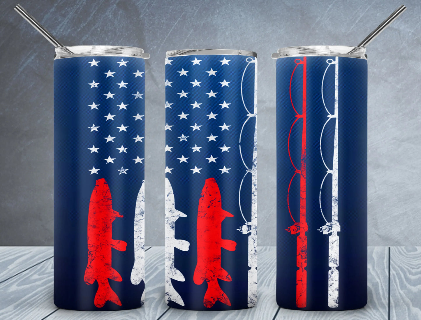 CUSTOMIZABLE AMERICAN FLAG FISHING POLE HOT AND COLD TUMBLER - Crazy Kat Design Co