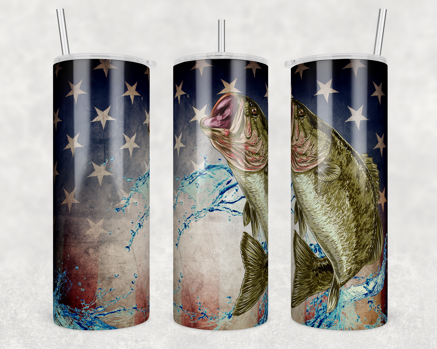 CUSTOMIZABLE FISHING AMERICAN FLAG HOT AND COLD TUMBLER - Crazy Kat Design Co