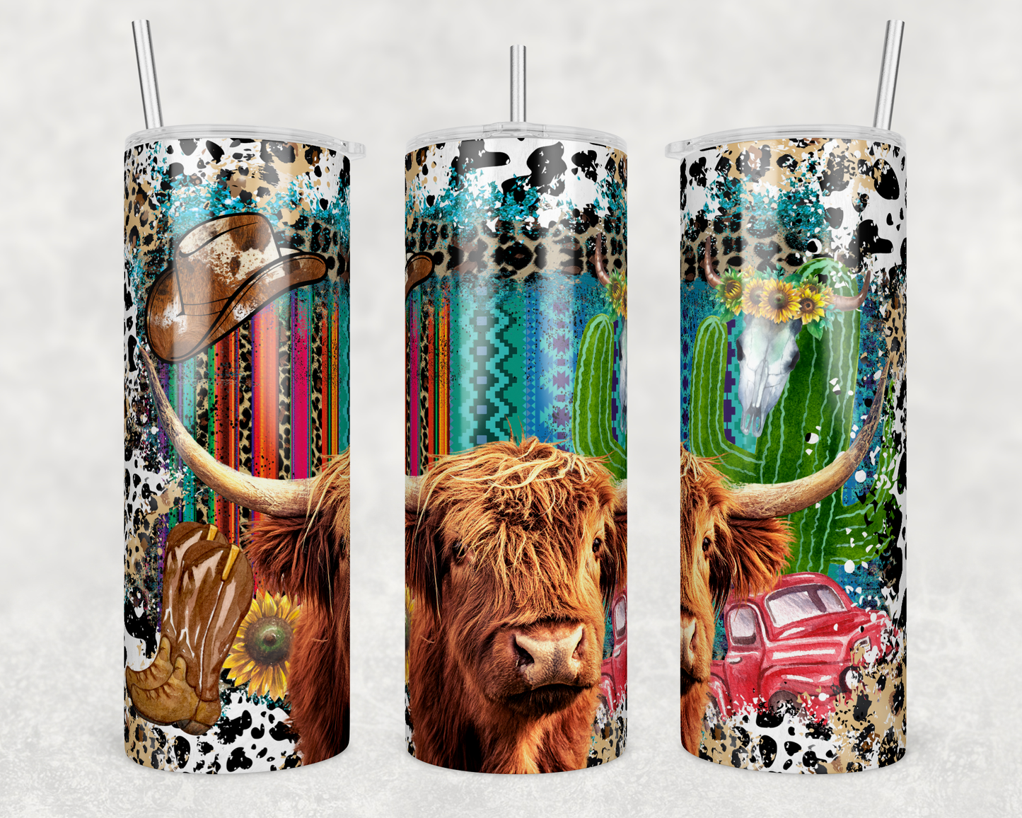 CUSTOMIZABLE HIGHLAND COW BOHO HOT AND COLD TUMBLERS
