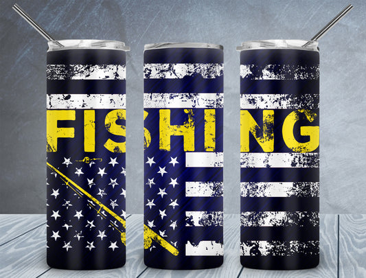 CUSTOMIZABLE AMERICAN FLAG FISHING POLE HOT AND COLD TUMBLER