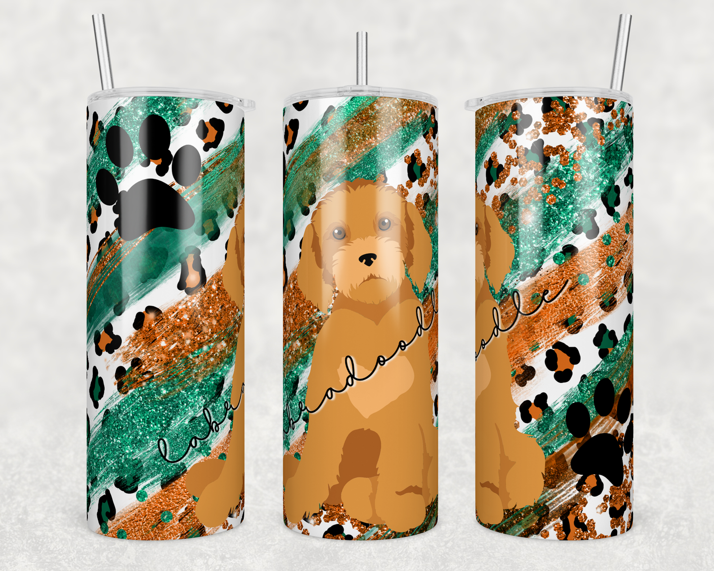 CUSTOMIZABLE LABRADOODLE DRINKING HOT AND COLD TUMBLER