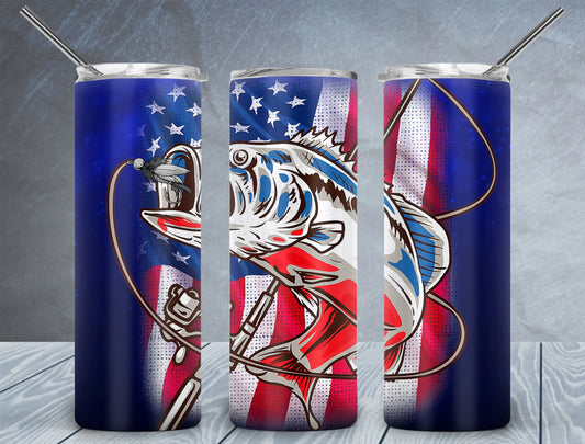 CUSTOMIZABLE AMERICAN FLAG FISHING POLE HOT AND COLD TUMBLER - Crazy Kat Design Co