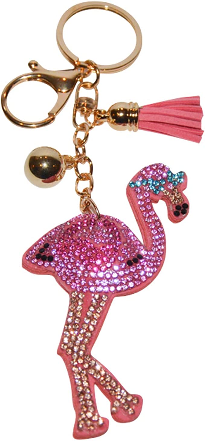 Flamingo Crystal Keychain for Women and Girls Rhinestone Purse Charms Bling Backpack Accessories, Cute Key Fob Key Chain