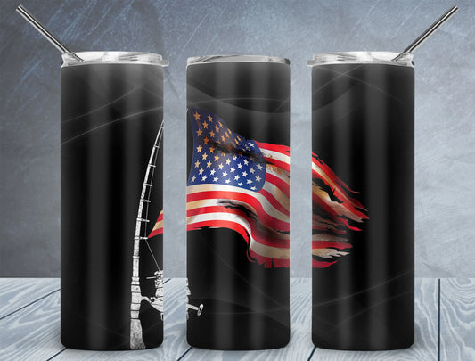 CUSTOMIZABLE AMERICAN FLAG FISHING POLE HOT AND COLD TUMBLER - Crazy Kat Design Co