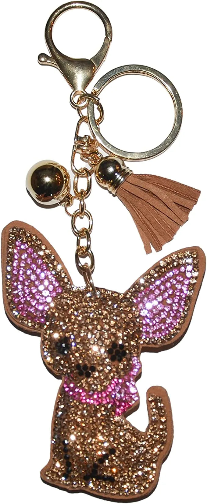 Chihuahua Rhinestone Keychain for Women and Girls, Crystal Bag Charms, Cute Keyrings - Crazy Kat Design Co