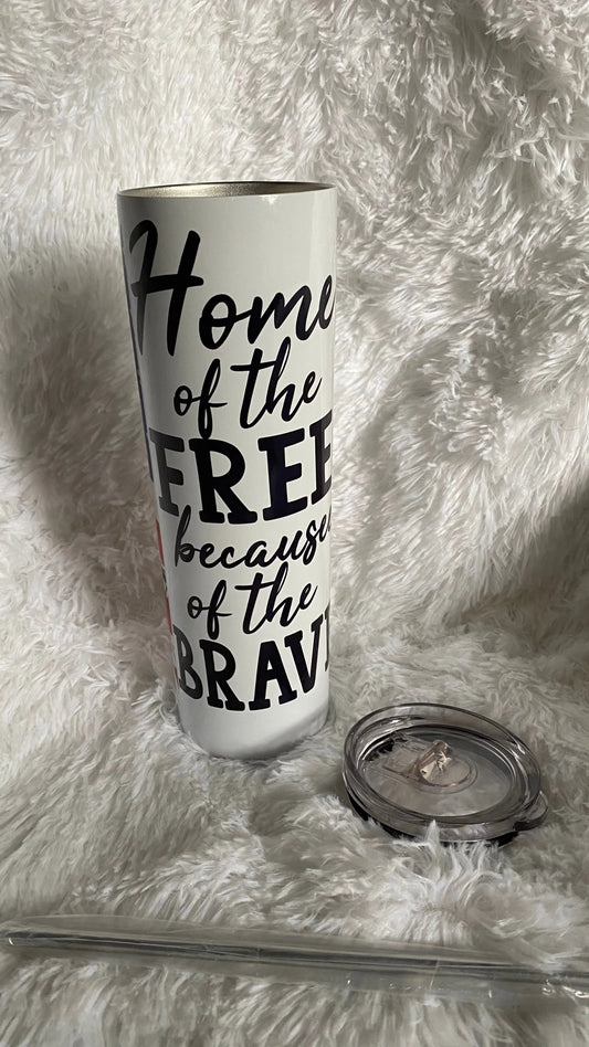 CUSTOMIZABLE TUMBLER American flag Sunflower HOME OF THE FREE BECAUSE OF THE BRAVE INSPIRED - Crazy Kat Design Co