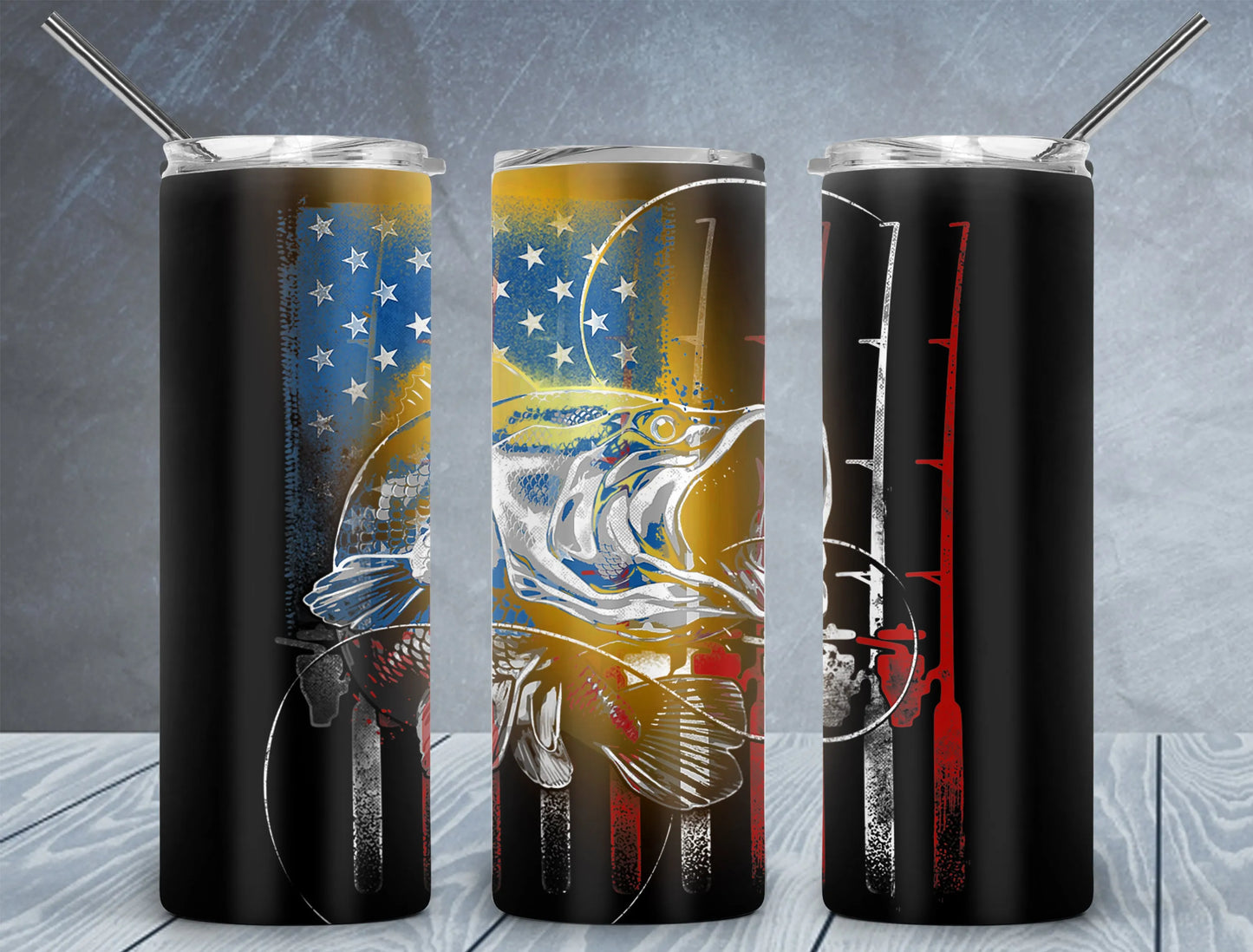 CUSTOMIZABLE AMERICAN FLAG FISHING POLE HOT AND COLD TUMBLER - Crazy Kat Design Co