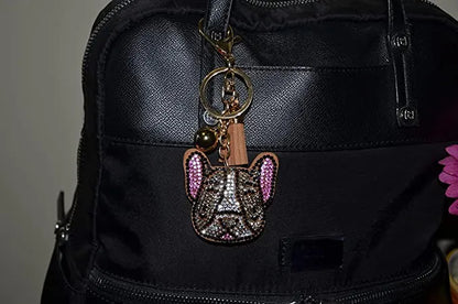 Frenchie head French bulldog Rhinestone Keychain for Women, Bling Purse Charms for Handbags - Crazy Kat Design Co