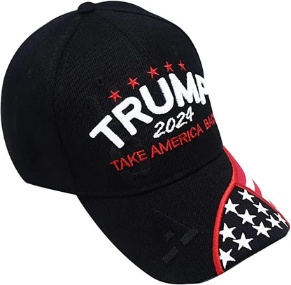 Trump 2024 USA Embroidered Hat Take America Back Hat Donald Trump Hat Black Red Adjustable Baseball Cap for Women Men - Crazy Kat Design Co