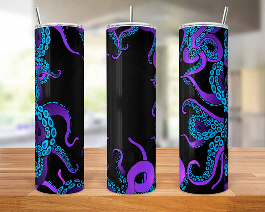 CUSTOMIZABLE BLUE AND PURPLE OCTOPUS HOT AND COLD TUMBLERS - Crazy Kat Design Co