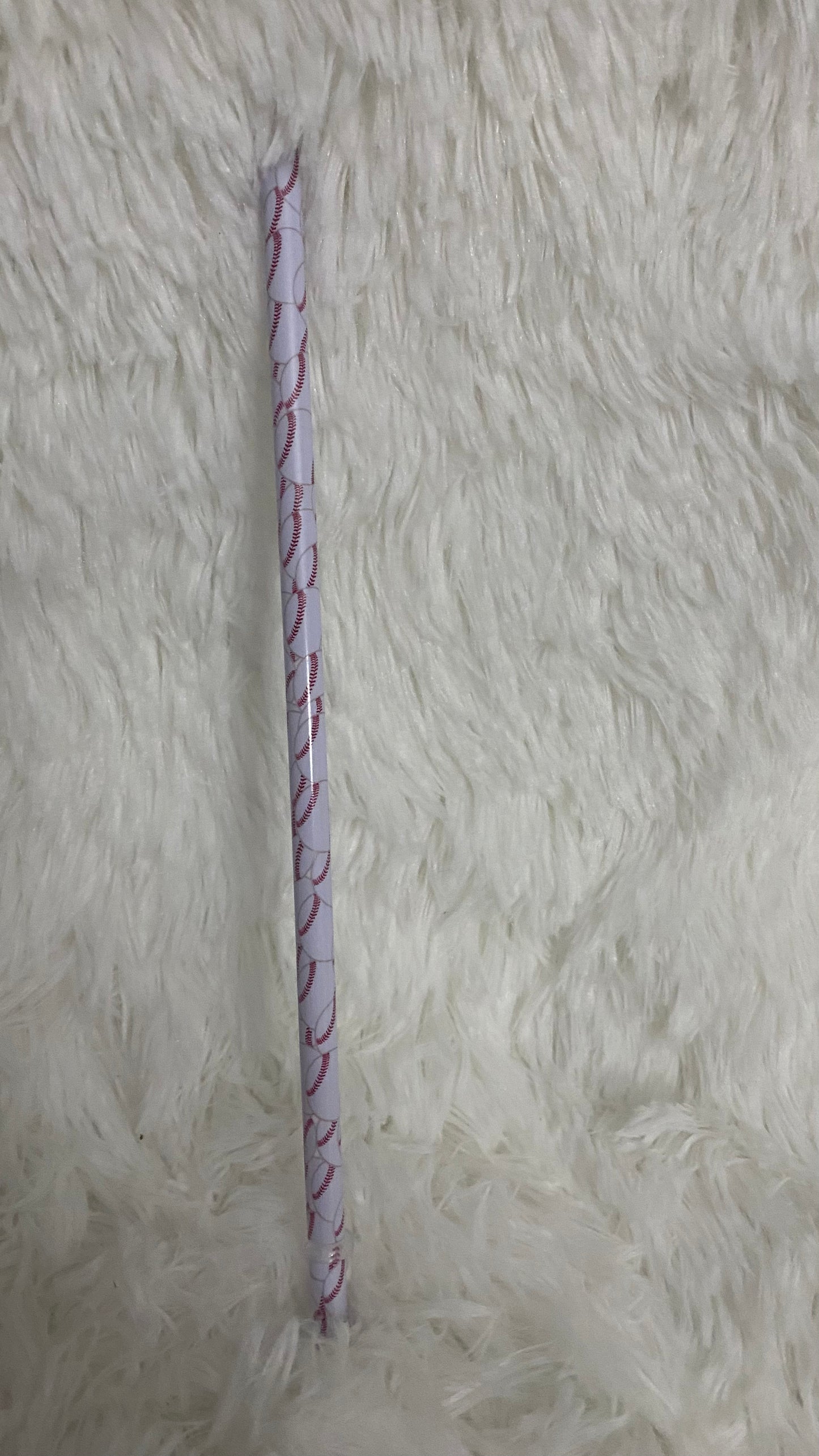 SEMI-HARD PLASTIC STRAW THAT HAS BASEBALLS PRINT WRAPPED AROUND IT WITH STOPPER - Crazy Kat Design Co