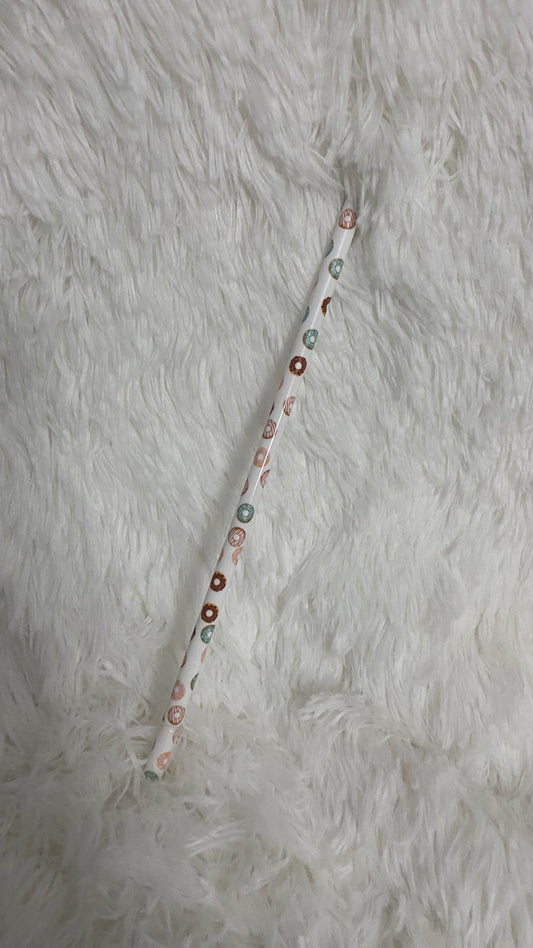 SEMI-HARD PLASTIC STRAW THAT HAS DONUTS PRINT WRAPPED AROUND IT WITH STOPPER - Crazy Kat Design Co