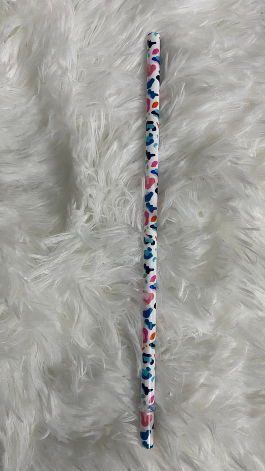 SEMI-HARD PLASTIC STRAW THAT HAS COLORED CHEETAH PRINT WRAPPED AROUND IT WITH STOPPER - Crazy Kat Design Co