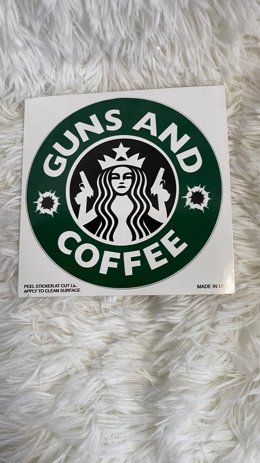 GUNS AND COFFEE DYE CUT BUMPER/ WINDOW STICKER - Crazy Kat Design Co