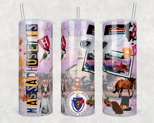 CUSTOMIZABLE REPRESENT STATE OF MASSACHUSETTS HOT AND COLD TUMBLER