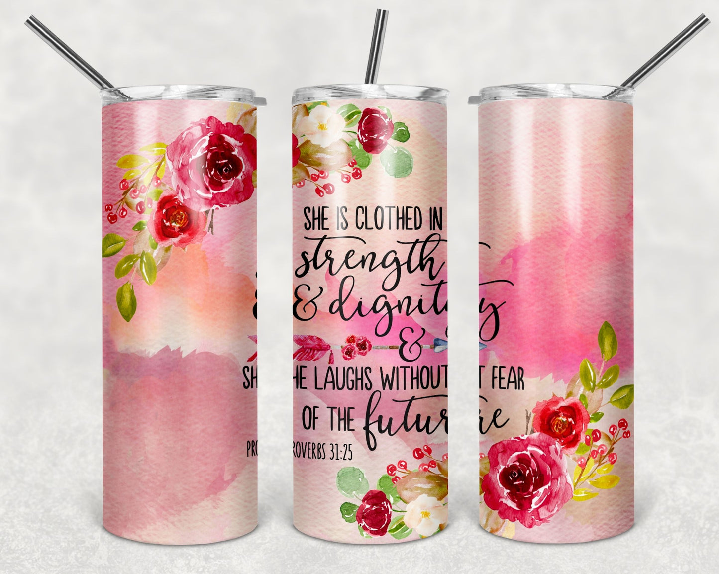 CUSTOMIZABLE PROVERBS SHE IS STRONG MATCHING HOT OR COLD TUMBLERS