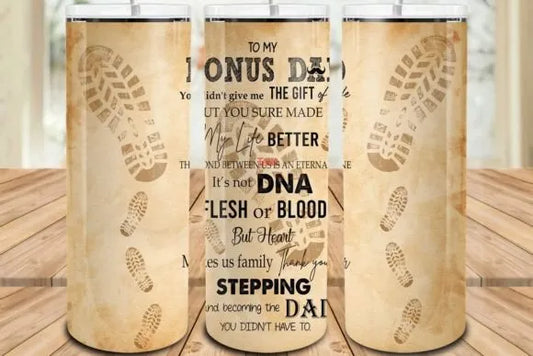 CUSTOMIZABLE BONUS DAD STEPPED UP HOT AND COLD TUMBLER - Crazy Kat Design Co