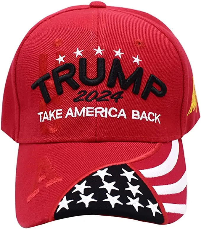 Trump 2024 USA Embroidered Hat Take America Back Hat Donald Trump Hat Black Red Adjustable Baseball Cap for Women Men - Crazy Kat Design Co