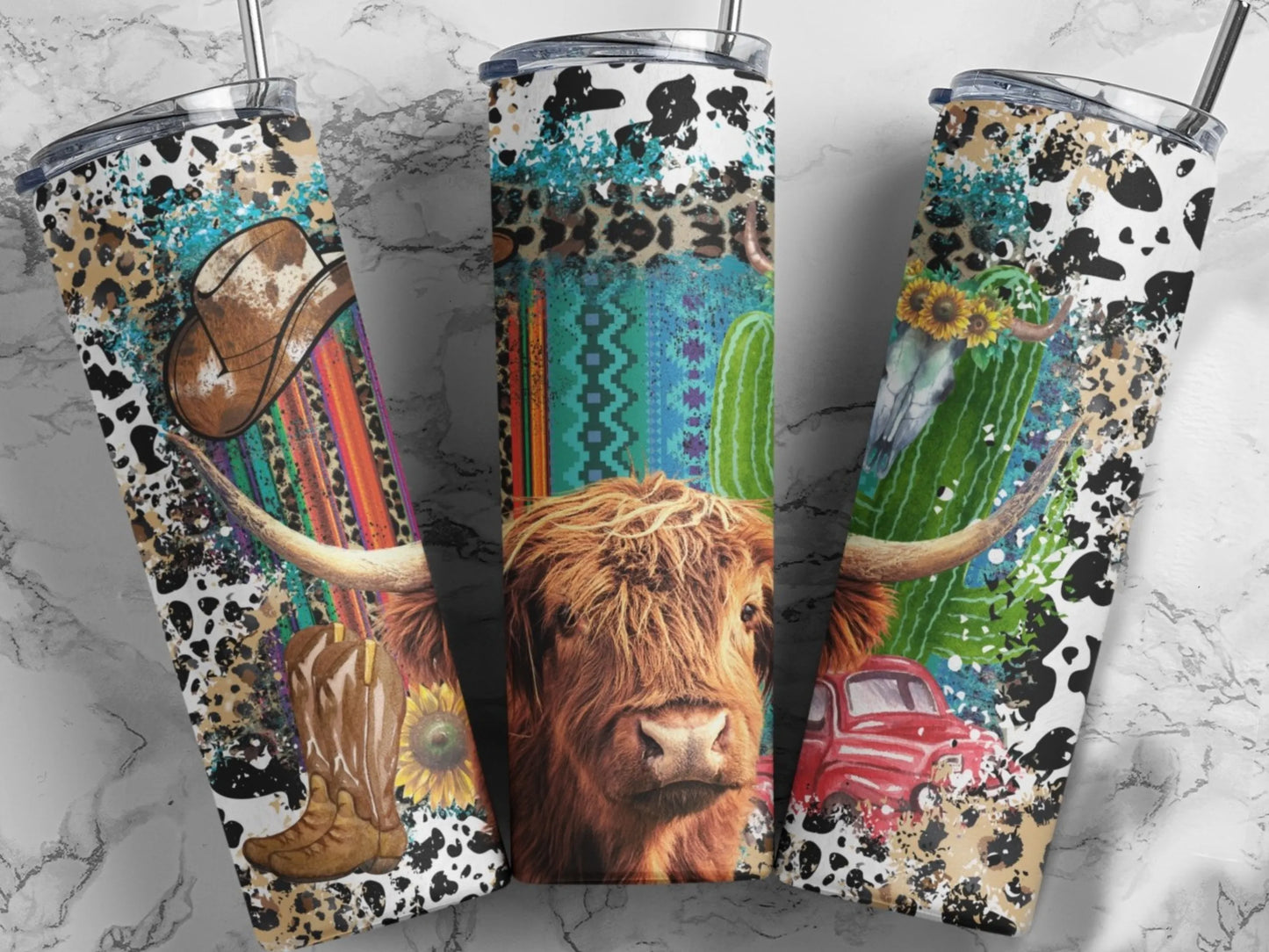 CUSTOMIZABLE ABSTRACT COW HOT AND COLD TUMBLER - Crazy Kat Design Co