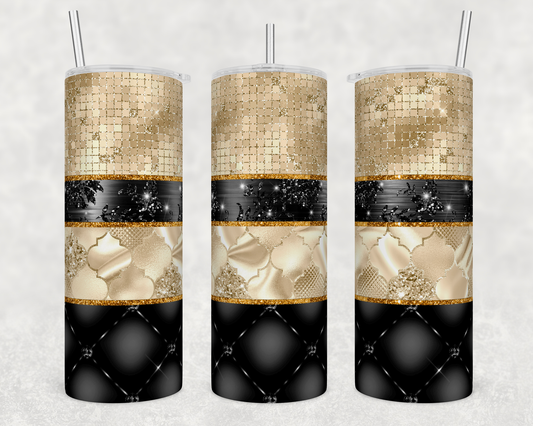 CUSTOMIZABLE BLACK AND GOLD SPARKLE HOT AND COLD TUMBLERS