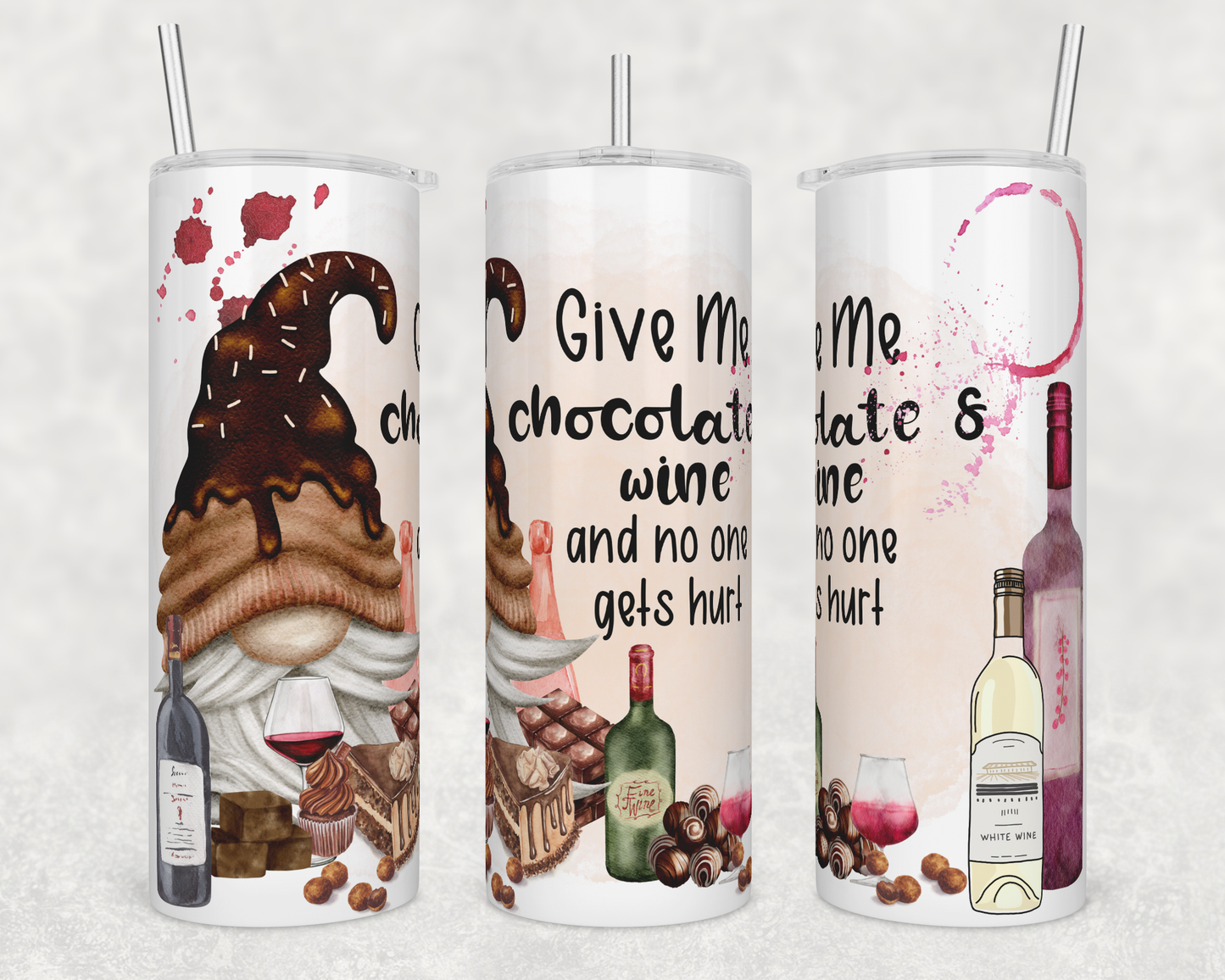 CUSTOMIZABLE GNOME GIVE ME CHOCOLATE AND WINE HOT AND COLD TUMBLER