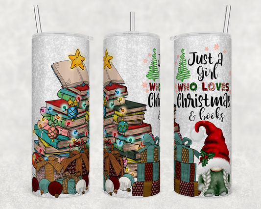 CUSTOMIZABLE JUST A GIRL WHO LOVE CHRISTMAS AND BOOKS HOT AND COLD TUMBLERS - Crazy Kat Design Co