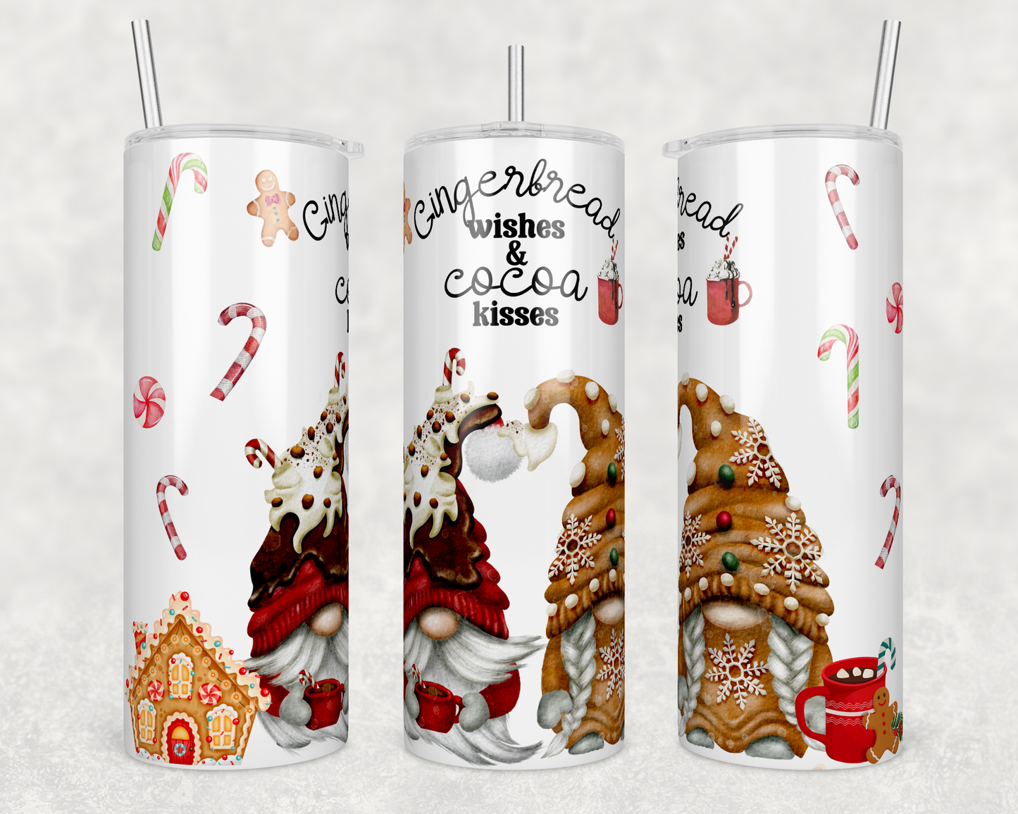 CUSTOMIZABLE GNOME GINGERBREAD WISHES AND COCOA KISSES HOT AND COLD TUMBLERS