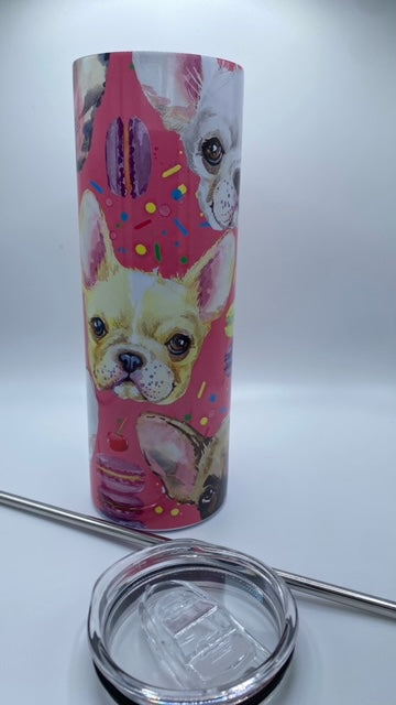 CUSTOMIZABLE FRENCHIE DOG WITH DONUTS HOT AND COLD TUMBLER