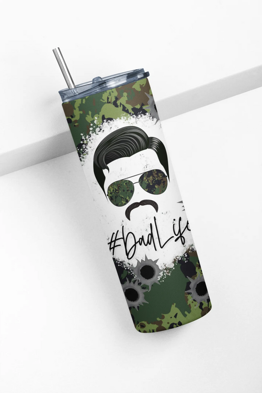 Customizable TUMBLER #DADLIFE CAMO WITH BULLET HOLES INSPIRED - Crazy Kat Design Co