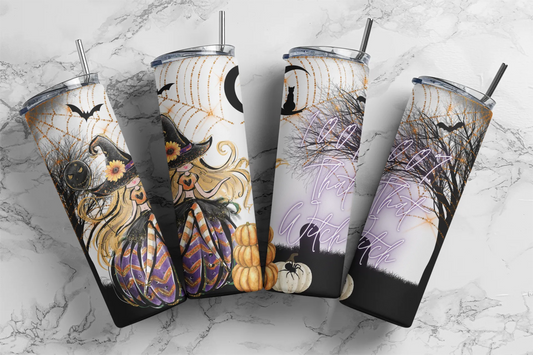 CUSTOMIZABLE WITCH HALLOWEEN VIBES HOT AND COLD TUMBLER - Crazy Kat Design Co