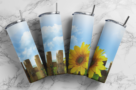 CUSTOMIZABLE SUNFLOWER FENCE HOT AND COLD TUMBLERS
