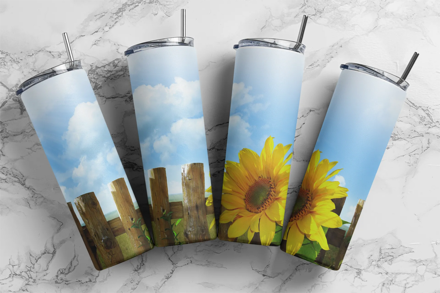 CUSTOMIZABLE SUNFLOWER FENCE HOT AND COLD TUMBLERS - Crazy Kat Design Co