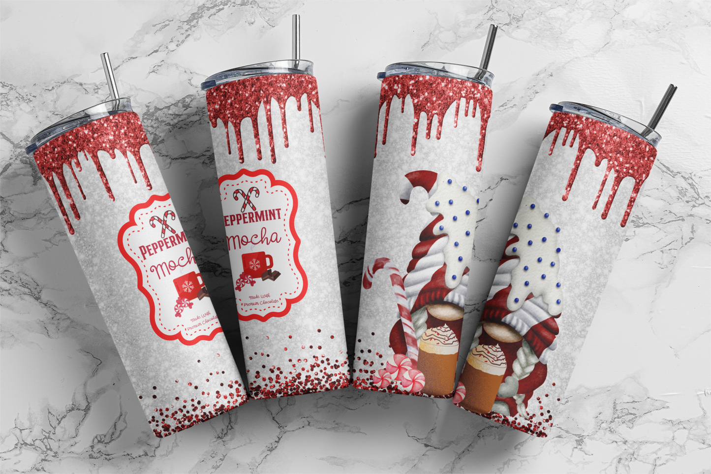 CUSTOMIZABLE CHRISTMAS PEPPERMINT MOCHA GNOMES HOT AND COLD TUMBLERS