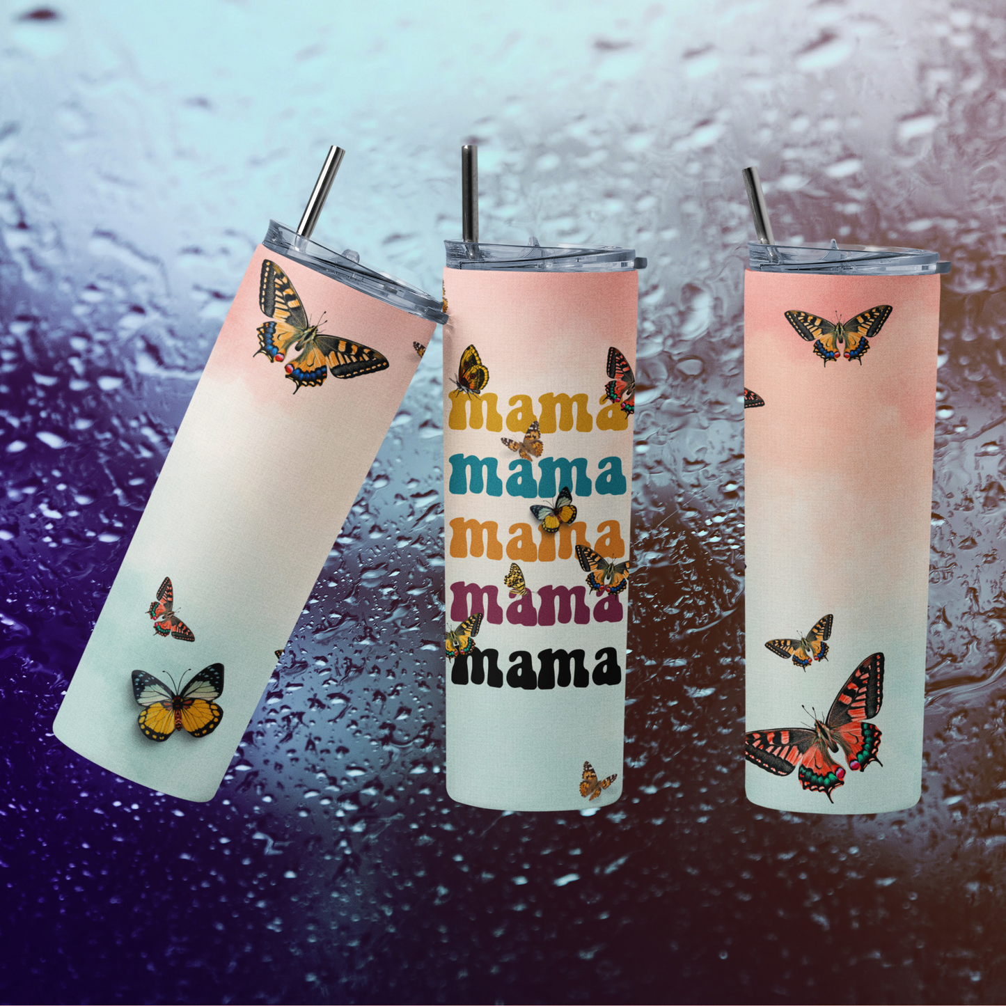 CUSTOMIZABLE MAMA WITH BUTTERFLIES TUMBLERS