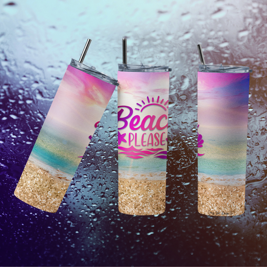 CUSTOMIZABLE BEACH PLEASE HOT AND COLD TUMBLER