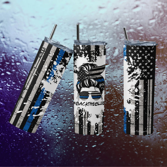 CUSTOMIZABLE BACK THE BLUE HOT AND COLD TUMBLERS - Crazy Kat Design Co