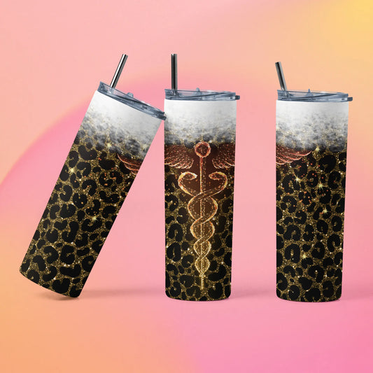 CUSTOMIZABLE MEDICAL CADUCEUS GLITTER HOT AND COLD TUMBLER - Crazy Kat Design Co