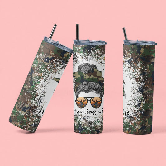CUSTOMIZABLE HUNTING LIFE MESSY BUN HOT AND COLD TUMBLER - Crazy Kat Design Co