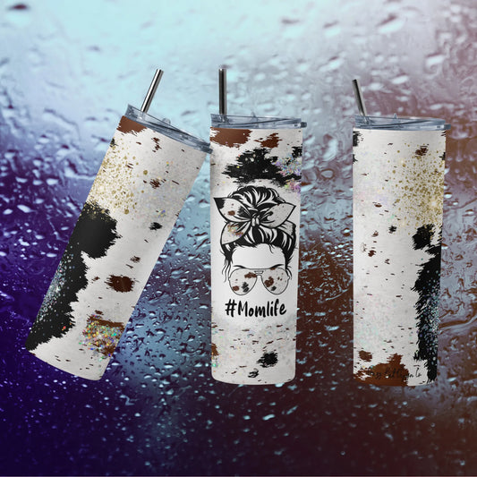 CUSTOMIZABLE #MOMLIFE COW PRINT HOT AND COLD TUMBLER - Crazy Kat Design Co