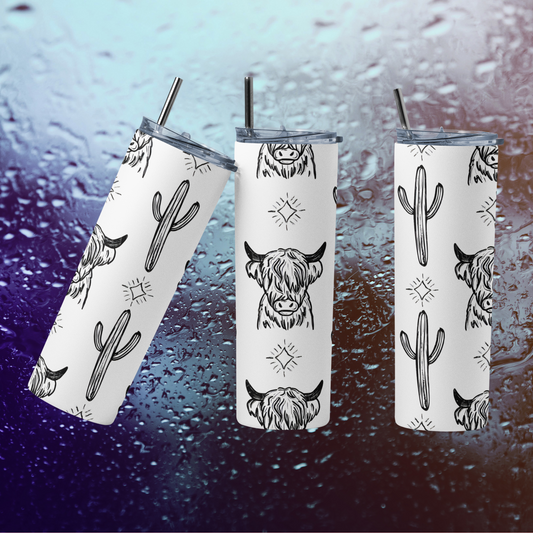 CUSTOMIZABLE COW AND CACTUS BOHO HOT AND COLD TUMBLER - Crazy Kat Design Co