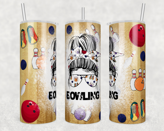 CUSTOMIZABLE MESSY BUN BOWLING HOT AND COLD TUMBLERS
