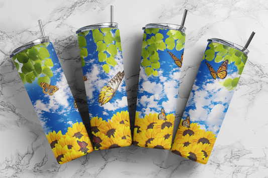 CUSTOMIZABLE SUNFLOWER BUTTERFLY HOT AND COLD TUMBLERS